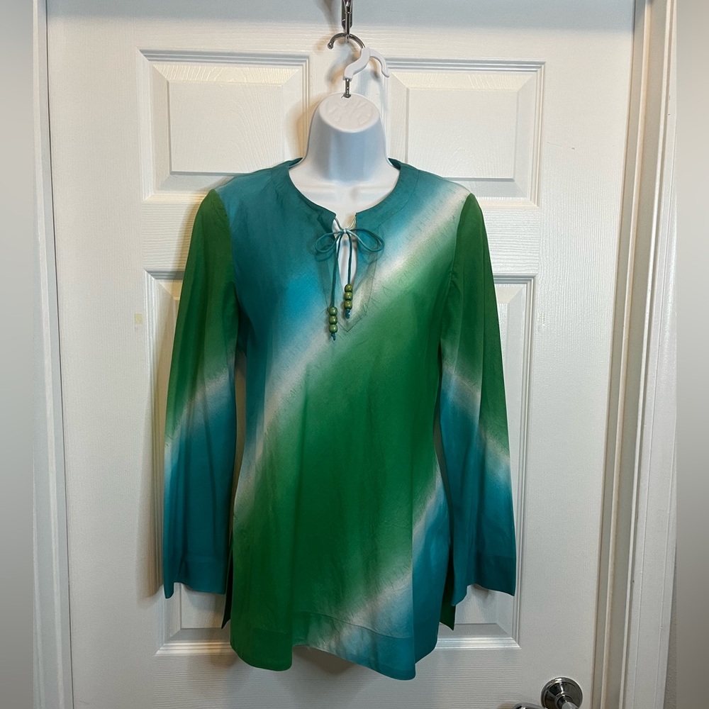 Jones New York Signature 3/4 Sleeve Cotton Blue Green Top S